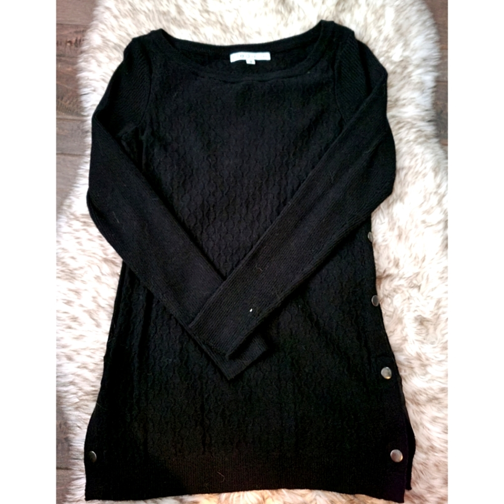 Cleo Petite Black Side Button Knit Sweater